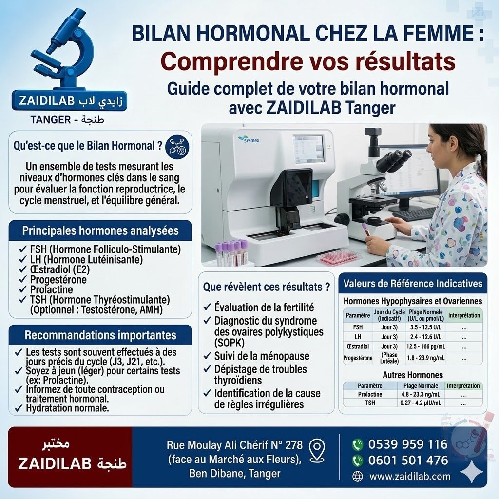 FSHLHAMH oestradiolprogestérone prolactineSOPK Tanger ménopause Tangerfertilité féminine Tanger réserve ovarienneinfertilité feminine