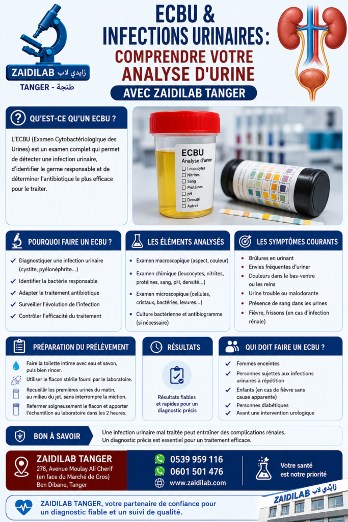 uroculture antibiogramme Tanger · analyse urine laboratoire Tanger · cystite Tanger laboratoire