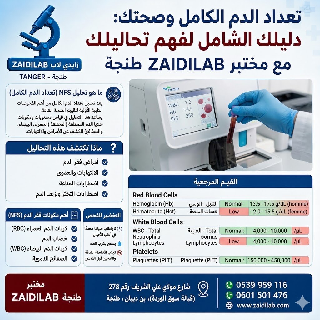 تعداد الدم الكامل · NFS · فقر الدم · كريات الدم · مختبر طنجة
