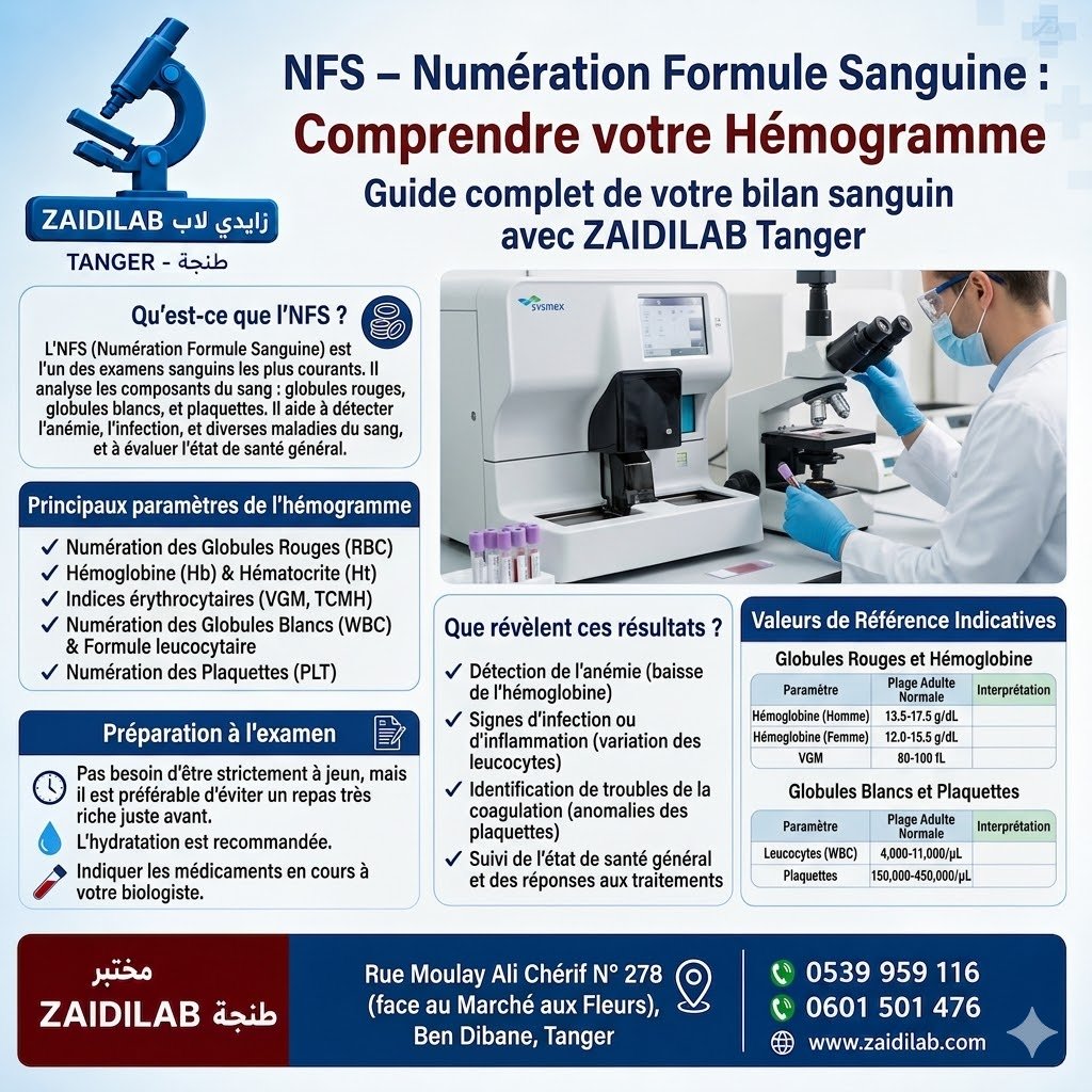 numération formule sanguine Tanger, analyse sang Tanger, hémogramme laboratoire Tanger