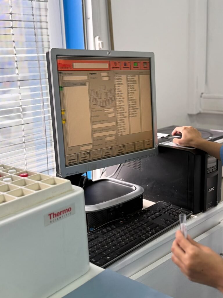 Technicienne au poste de pilotage de l'automate Konelab
